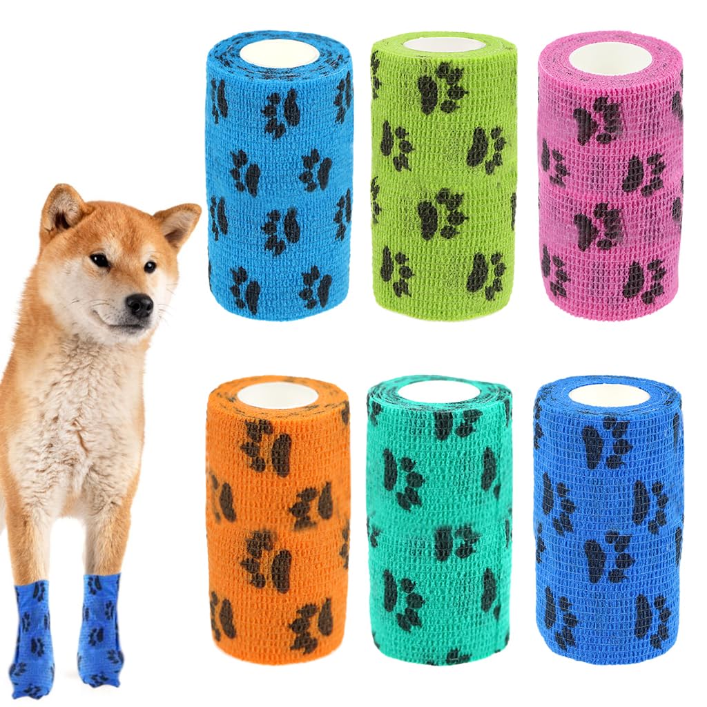 Qpets 6Pcs Pet Injury Recovery Bandage Self Adhesive Non Woven Bandage Wide Elastic Bandage Color Paw Print Lick Proof Ingury Recovery Bandage (10 * 4.5CM) Qpets 6Pcs Pet Injury Recovery Bandage Self Adhesive Non Woven Bandage Wide Elastic Bandage Color Paw Print Lick Proof Ingury Recovery Bandage (10 * 4.5CM)